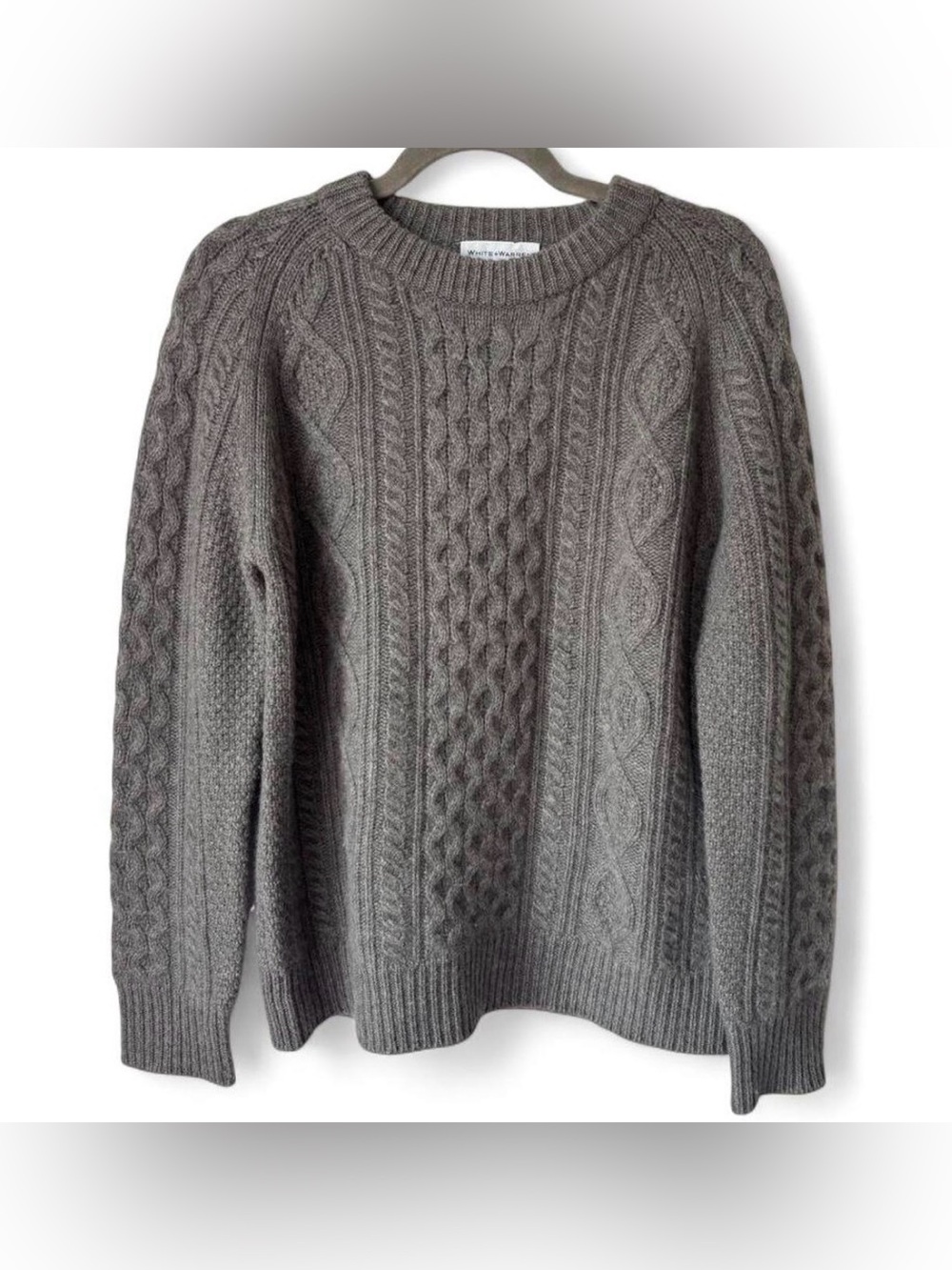White + Warren Luxe Cashmere Cable Crewneck Sweater Gray M like new condition